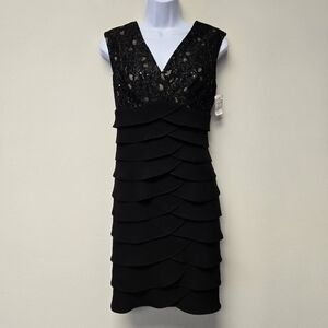Jessica Howard Sleeveless Lace Deep V-Neck Tiered Skirt Dress Black 10 P